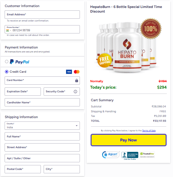 HepatoBurn Checkout Page